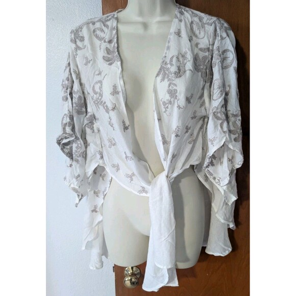 Lucky Brand Cardigan Embroidered Floral Boho Lightweight Women's One Size NWT - Picture 1 of 6